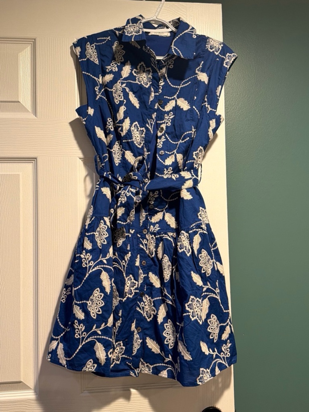 Blue Floral Tie-Waist Mini Dress